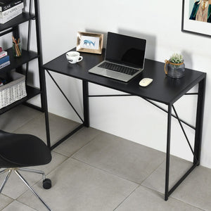 HomeRoots 39" Modern Black Wood and Metal Computer Desk - Compact, Durable, Stylish Workspace for Home or Office 568042