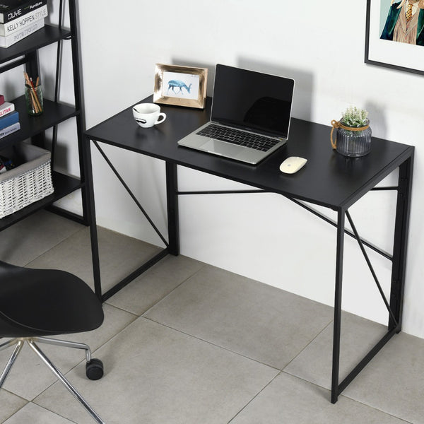 HomeRoots 39" Modern Black Wood and Metal Computer Desk - Compact, Durable, Stylish Workspace for Home or Office 568042