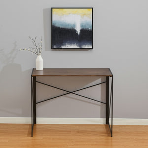 HomeRoots 39" Modern H-Shape Computer Desk - Stylish Brown Wood & Black Metal for Compact Workspaces & Storage 568043