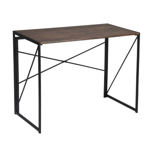 HomeRoots 39" Modern H-Shape Computer Desk - Stylish Brown Wood & Black Metal for Compact Workspaces & Storage 568043