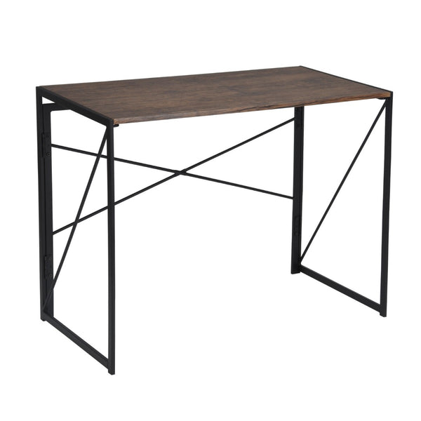 HomeRoots 39" Modern H-Shape Computer Desk - Stylish Brown Wood & Black Metal for Compact Workspaces & Storage 568043