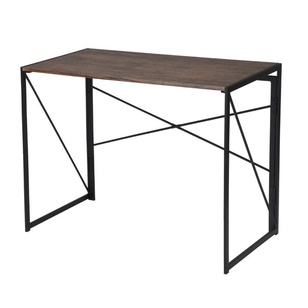HomeRoots 39" Modern H-Shape Computer Desk - Stylish Brown Wood & Black Metal for Compact Workspaces & Storage 568043