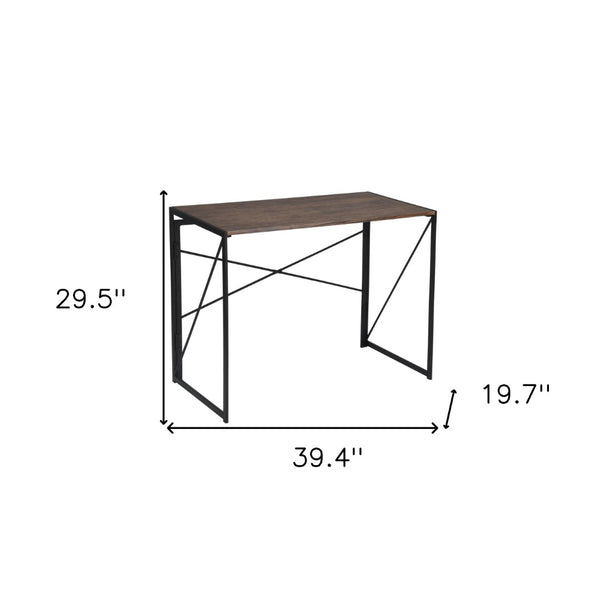 HomeRoots 39" Modern H-Shape Computer Desk - Stylish Brown Wood & Black Metal for Compact Workspaces & Storage 568043