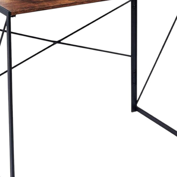 HomeRoots 39" Stylish Brown and Black Computer Desk - Sleek Scandinavian Design for Small Spaces & Home Offices 568044