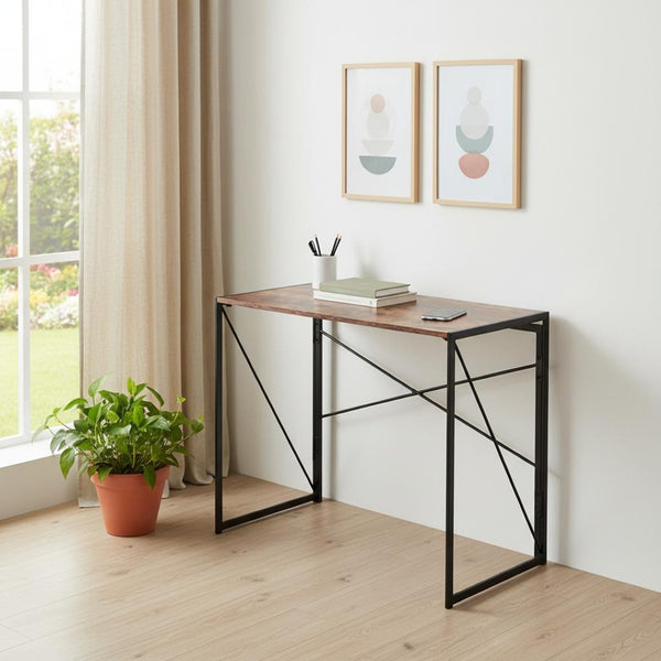 HomeRoots 39" Stylish Brown and Black Computer Desk - Sleek Scandinavian Design for Small Spaces & Home Offices 568044