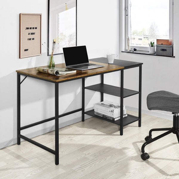 HomeRoots 43" Stylish Brown and Black H-Shape Computer Desk with Open Shelving for Modern Home Offices 568047