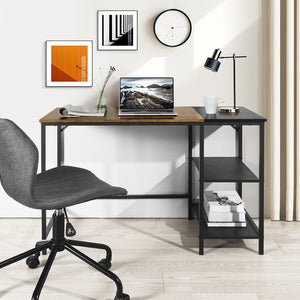 HomeRoots 43" Stylish Brown and Black H-Shape Computer Desk with Open Shelving for Modern Home Offices 568047