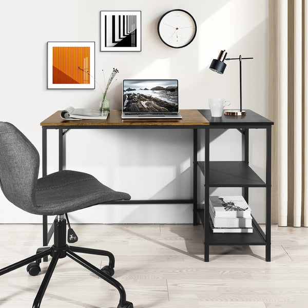 HomeRoots 43" Stylish Brown and Black H-Shape Computer Desk with Open Shelving for Modern Home Offices 568047