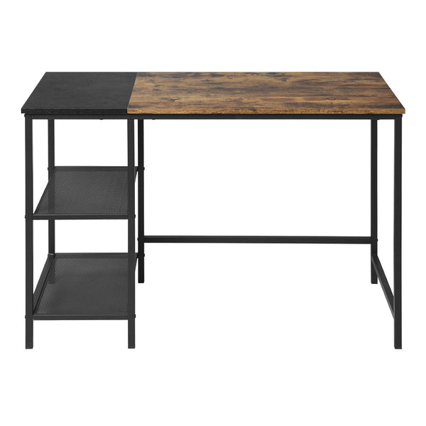 HomeRoots 43" Stylish Brown and Black H-Shape Computer Desk with Open Shelving for Modern Home Offices 568047