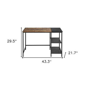 HomeRoots 43" Stylish Brown and Black H-Shape Computer Desk with Open Shelving for Modern Home Offices 568047