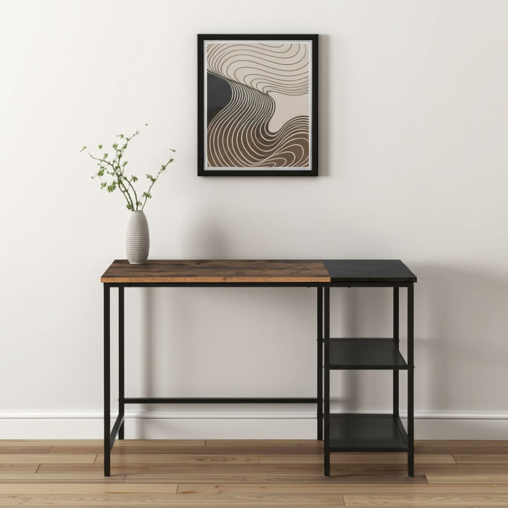HomeRoots 43" Stylish Brown and Black H-Shape Computer Desk with Open Shelving for Modern Home Offices 568047