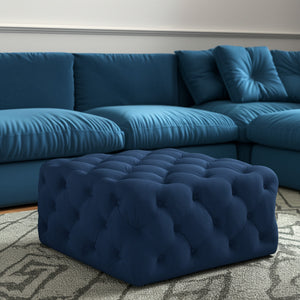 Homeroots 33" Chic Velvet Rolling Tufted Cocktail Ottoman - Stylish Multi-functional Furniture For Any Room Navy  568051