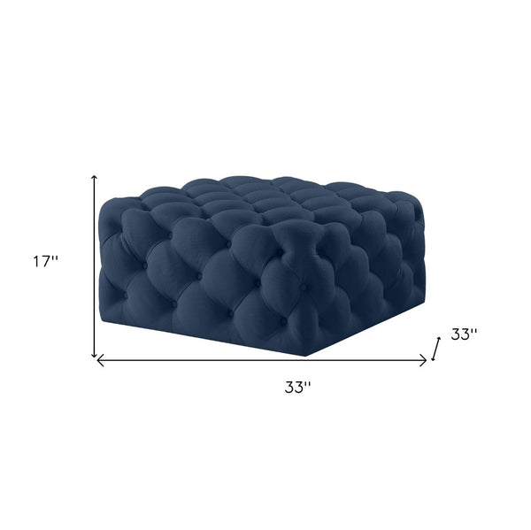 Homeroots 33" Chic Velvet Rolling Tufted Cocktail Ottoman - Stylish Multi-functional Furniture For Any Room Navy  568051