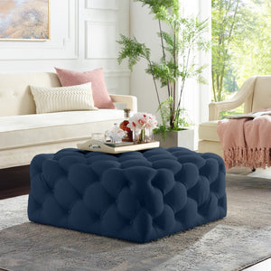 Homeroots 33" Chic Velvet Rolling Tufted Cocktail Ottoman - Stylish Multi-functional Furniture For Any Room Navy  568051
