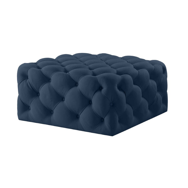 HomeRoots 33" Plush Velvet Rolling Tufted Cocktail Ottoman – Stylish Centerpiece for Modern Living Spaces Navy 568051