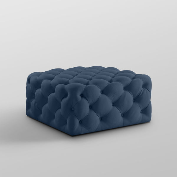 Homeroots 33" Chic Velvet Rolling Tufted Cocktail Ottoman - Stylish Multi-functional Furniture For Any Room Navy  568051