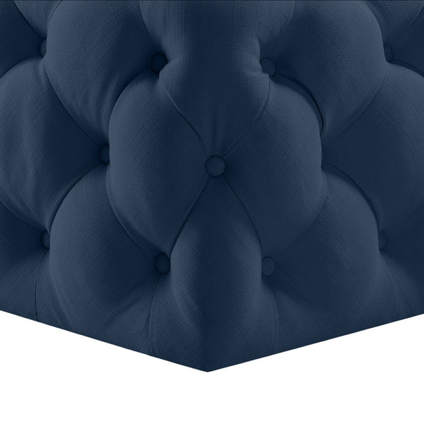 Homeroots 33" Chic Velvet Rolling Tufted Cocktail Ottoman - Stylish Multi-functional Furniture For Any Room Navy  568051