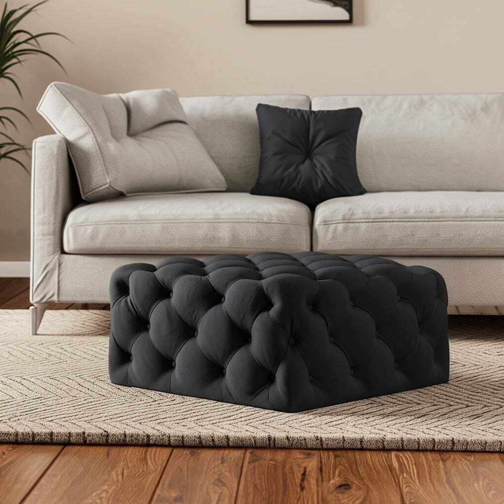 Homeroots 33" Chic Velvet Rolling Tufted Cocktail Ottoman - Stylish Multi-functional Furniture For Any Room Black  568052
