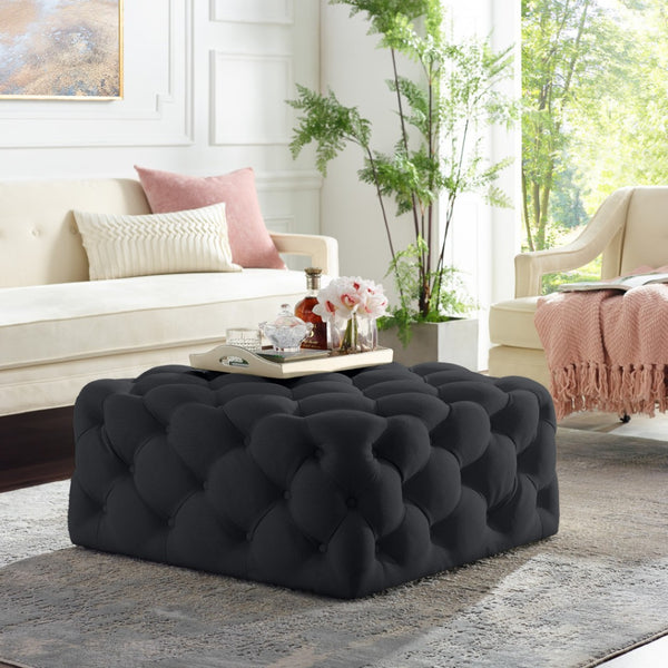 Homeroots 33" Chic Velvet Rolling Tufted Cocktail Ottoman - Stylish Multi-functional Furniture For Any Room Black  568052