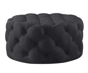 Homeroots 33" Elegant Linen Tufted Round Cocktail Ottoman - Chic Accent For Stylish Seating & Entertaining Black  568053