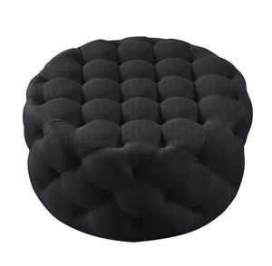 HomeRoots 33" Linen Tufted Round Cocktail Ottoman - Stylish Multi-Functional Seating & Table for Any Space Black 568053