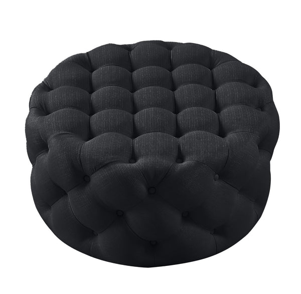 HomeRoots 33" Linen Tufted Round Cocktail Ottoman - Stylish Multi-Functional Seating & Table for Any Space Black 568053