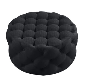 Homeroots 33" Elegant Linen Tufted Round Cocktail Ottoman - Chic Accent For Stylish Seating & Entertaining Black  568053