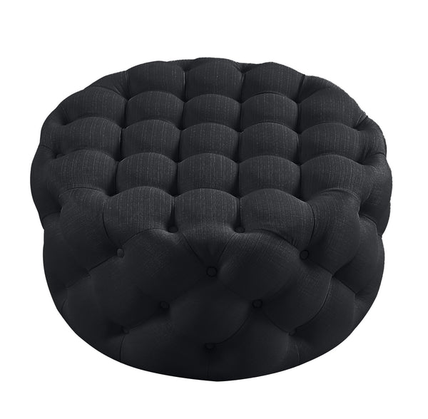 Homeroots 33" Elegant Linen Tufted Round Cocktail Ottoman - Chic Accent For Stylish Seating & Entertaining Black  568053