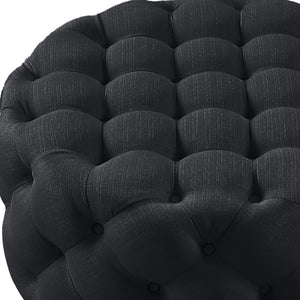 Homeroots 33" Elegant Linen Tufted Round Cocktail Ottoman - Chic Accent For Stylish Seating & Entertaining Black  568053