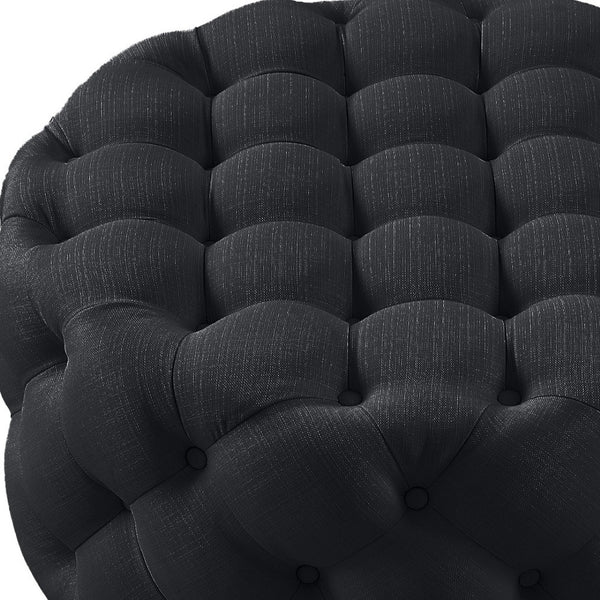 Homeroots 33" Elegant Linen Tufted Round Cocktail Ottoman - Chic Accent For Stylish Seating & Entertaining Black  568053