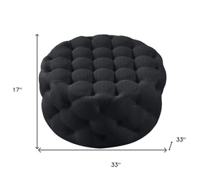 Homeroots 33" Elegant Linen Tufted Round Cocktail Ottoman - Chic Accent For Stylish Seating & Entertaining Black  568053