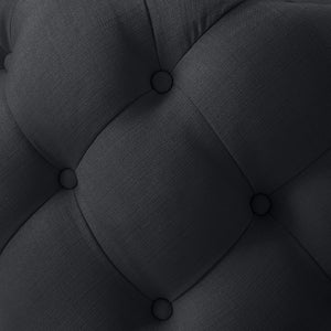 Homeroots 33" Elegant Linen Tufted Round Cocktail Ottoman - Chic Accent For Stylish Seating & Entertaining Black  568053