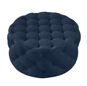 Homeroots 33" Elegant Linen Tufted Round Cocktail Ottoman - Chic Accent For Stylish Seating & Entertaining Navy  568054