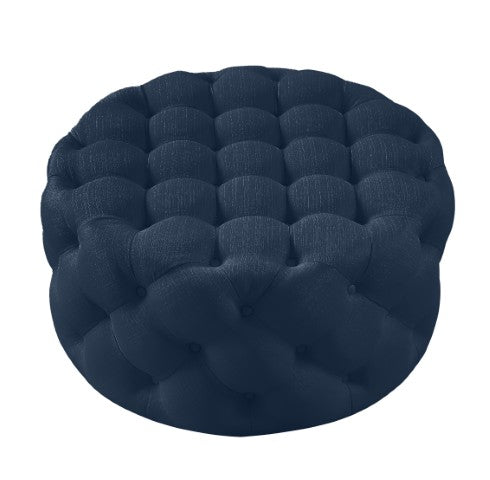 Homeroots 33" Elegant Linen Tufted Round Cocktail Ottoman - Chic Accent For Stylish Seating & Entertaining Navy  568054