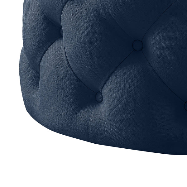 Homeroots 33" Elegant Linen Tufted Round Cocktail Ottoman - Chic Accent For Stylish Seating & Entertaining Navy  568054