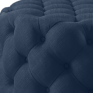 Homeroots 33" Elegant Linen Tufted Round Cocktail Ottoman - Chic Accent For Stylish Seating & Entertaining Navy  568054