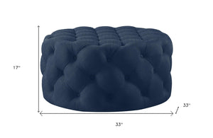Homeroots 33" Elegant Linen Tufted Round Cocktail Ottoman - Chic Accent For Stylish Seating & Entertaining Navy  568054