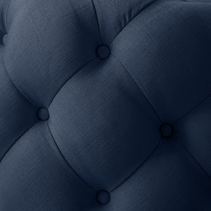 Homeroots 33" Elegant Linen Tufted Round Cocktail Ottoman - Chic Accent For Stylish Seating & Entertaining Navy  568054