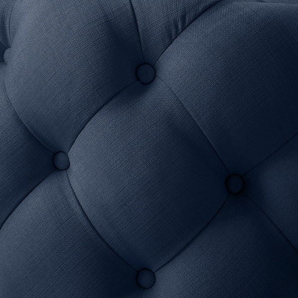 Homeroots 33" Elegant Linen Tufted Round Cocktail Ottoman - Chic Accent For Stylish Seating & Entertaining Navy  568054
