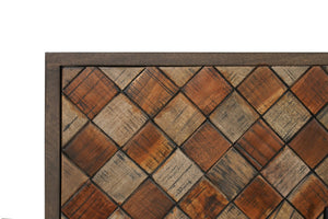 HomeRoots 84" Brown Distressed Solid Wood Sideboard with Carved Scrollwork & Ample Storage for Any Space 568055