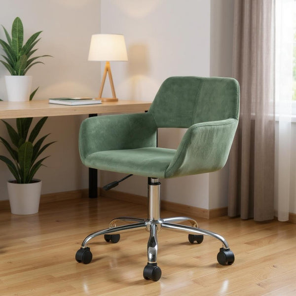 HomeRoots Green Velvet Swivel Office Chair with Steel Frame - Adjustable, Stylish, and Comfortable Design 568058