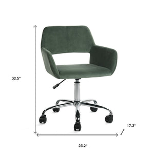 HomeRoots Green Velvet Swivel Office Chair with Steel Frame - Adjustable, Stylish, and Comfortable Design 568058