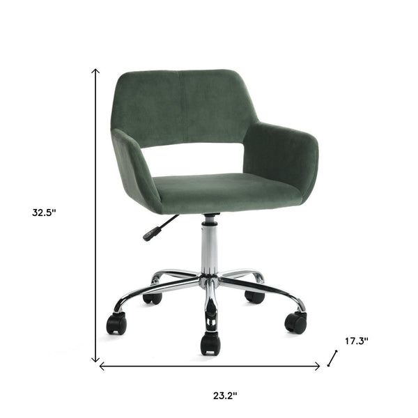 HomeRoots Green Velvet Swivel Office Chair with Steel Frame - Adjustable, Stylish, and Comfortable Design 568058