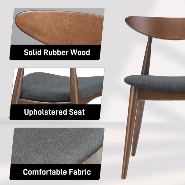 English Elm 5-piece Mid-century Rubberwood Dining Set with Upholstered Chairs for Small Spaces Charcoal,Walnut N759S003011F