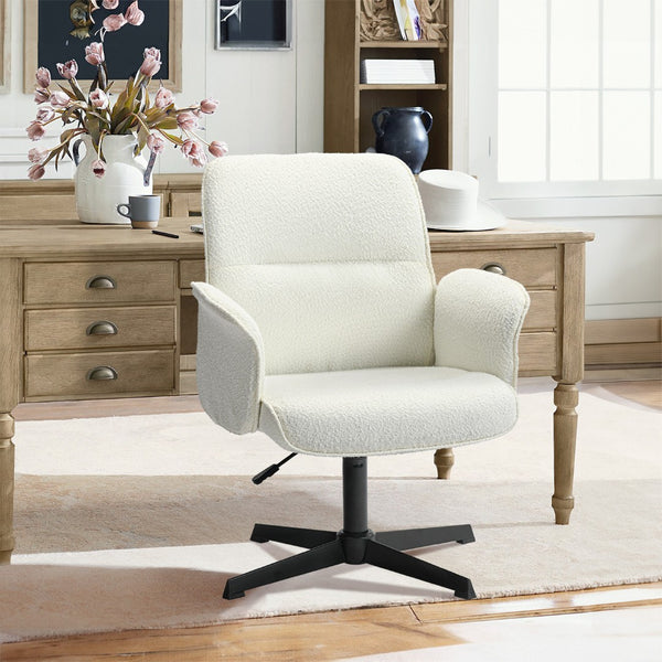 HomeRoots Off White Boucle Adjustable Height Swivel Executive Office Chair - Ergonomic, Modern Design & Comfort 568085