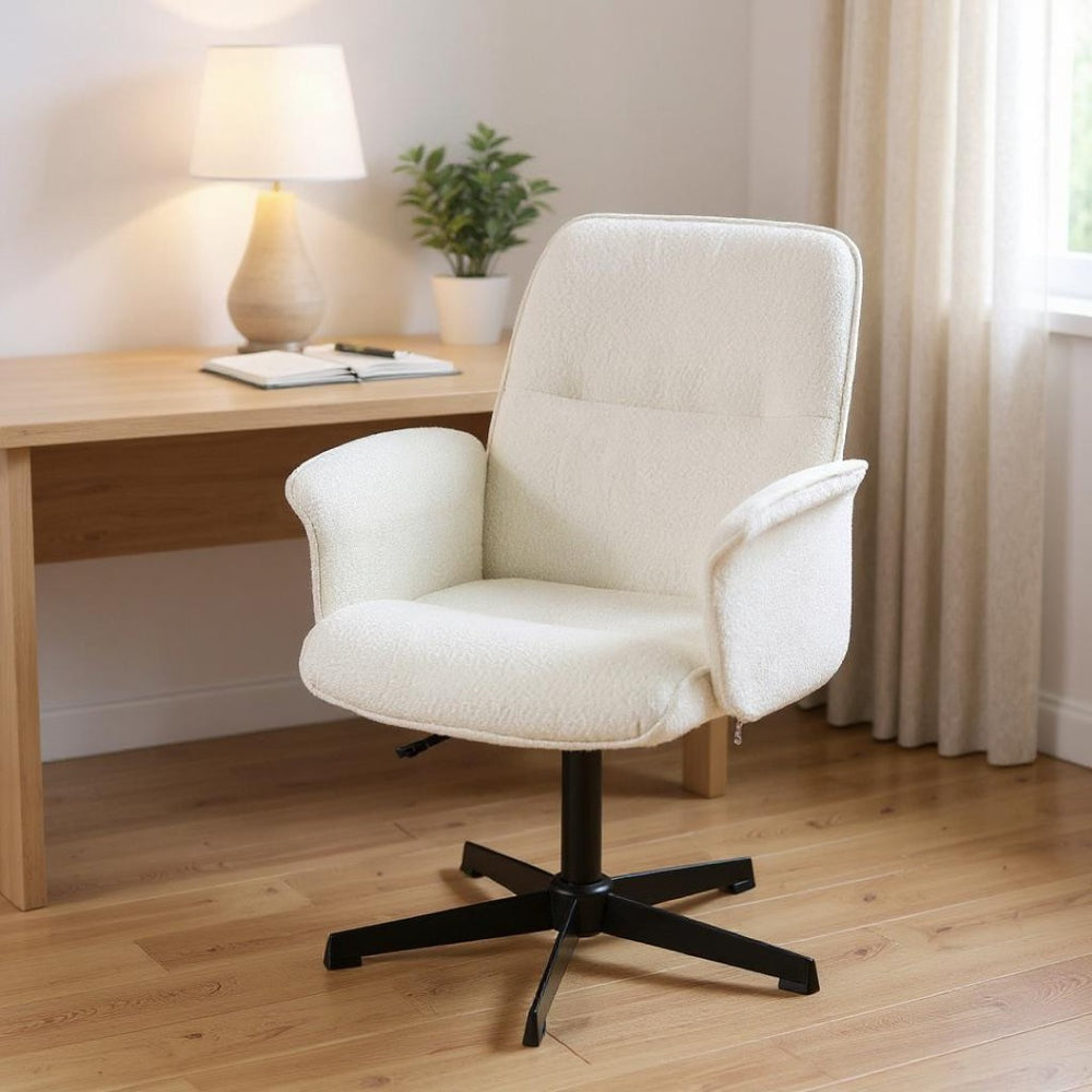 HomeRoots Off White Boucle Adjustable Height Swivel Executive Office Chair - Ergonomic, Modern Design & Comfort 568085
