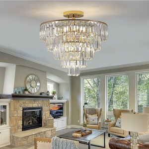 HomeRoots Gold Semi-Flush Chandelier: Luxurious 10-Light Metal Fixture with Gold Shades for Elegant Illumination 568088