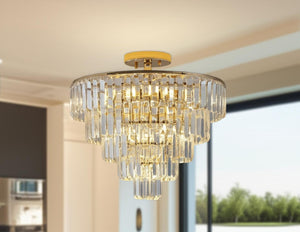 HomeRoots Gold Semi-Flush Chandelier: Luxurious 10-Light Metal Fixture with Gold Shades for Elegant Illumination 568088