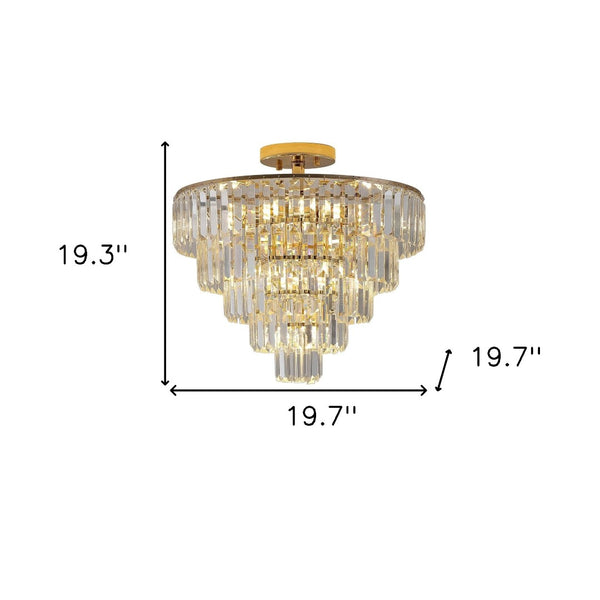 HomeRoots Gold Semi-Flush Chandelier: Luxurious 10-Light Metal Fixture with Gold Shades for Elegant Illumination 568088