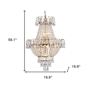HomeRoots Gold Seven-Light Metal Chandelier with Adjustable Length, Elegant Gold Shades for Luxurious Ambiance 568089